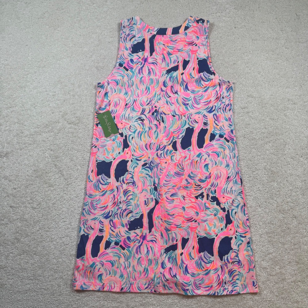 Lilly Pulitzer Amina Dress Womens Medium Pelican Pink Flamingo Head In The Sand - Picture 3 of 10